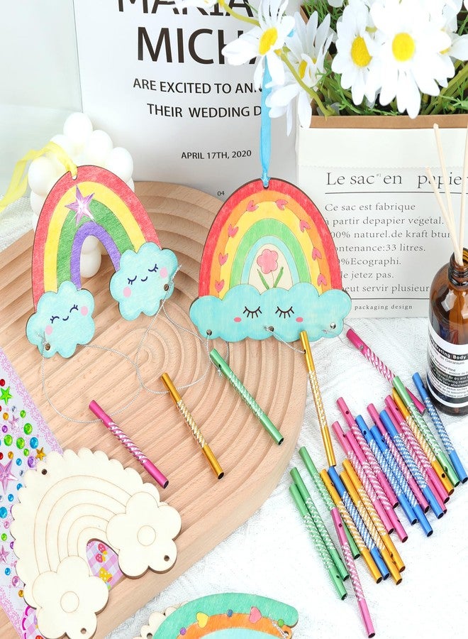 TREACLUB 12 Pack Wind Chime Kit for Kids Make Your Own Wind Chime DIY Wood Arts and Crafts Decorative Coloring Wooden Hanging Ornaments for Girls Boys Home School Activity Party Supplies(Boho Rainbow) - Image 3